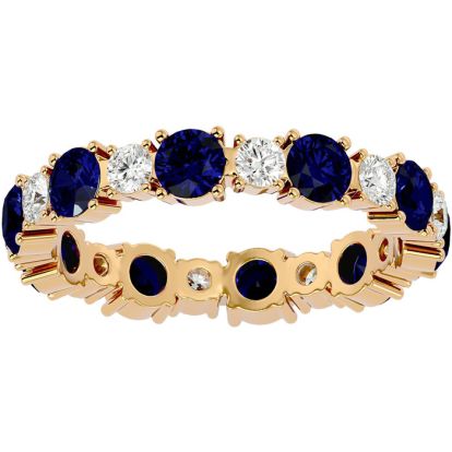 2 Carat Sapphire and Moissanite Eternity Ring In 14 Karat Yellow Gold, Ring Size 4
