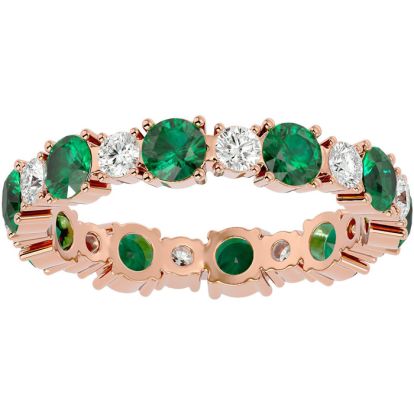 2 Carat Emerald and Diamond Eternity Ring In 14 Karat Rose Gold, Ring Size 4.5