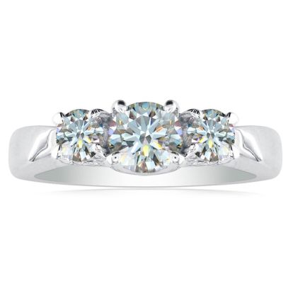 1ct Ideal Cut Three Diamond Ring in White Gold