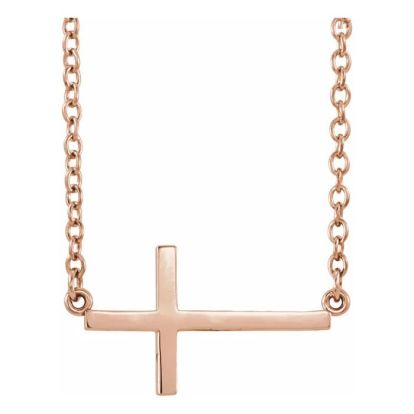 Sideways Cross Necklace In 14 Karat Rose Gold, 16-18 Inches