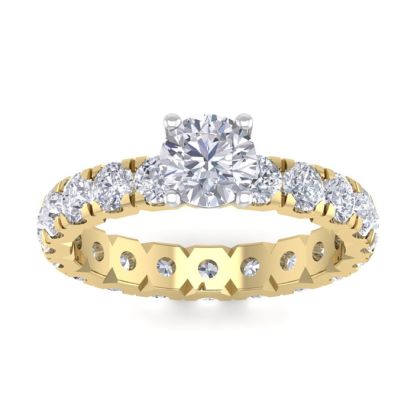 Moissanite Engagement Ring; 3 Carat Round Shape Moissanite Eternity Engagement Ring In 14 Karat Yellow Gold