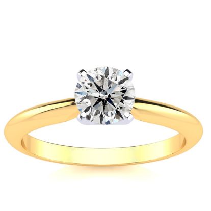 Round Engagement Rings, 3/4 Carat Diamond Solitaire Ring Crafted In 14K Yellow Gold