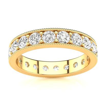 1 Carat Round Diamond Milgrain Eternity Ring In 14 Karat Yellow Gold, Ring Size 9