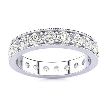 1 Carat Round Diamond Milgrain Eternity Ring In 14 Karat White Gold, Ring Size 8.5