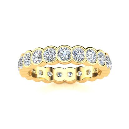 1.60 Carat Round Moissanite Bezel Set Eternity Ring In 14 Karat Yellow Gold, Ring Size 9.5
