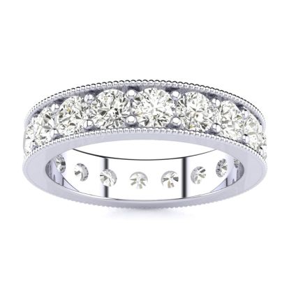 1 3/4 Carat Round Moissanite Milgrain Eternity Ring In 14 Karat White Gold, Ring Size 5