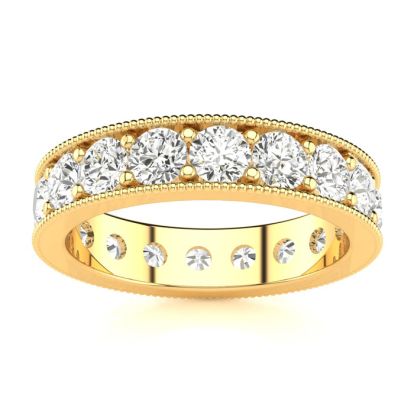 2 Carat Round Diamond Milgrain Eternity Ring In 14 Karat Yellow Gold, Ring Size 6.5