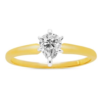 Cheap Engagement Rings, 1/2 Carat Pear Shape Diamond Solitaire Ring in 14K Yellow Gold