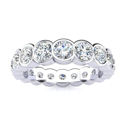 2 1/5 Carat Round Diamond Bezel Set Eternity Ring In 14 Karat White Gold, Ring Size 8.5