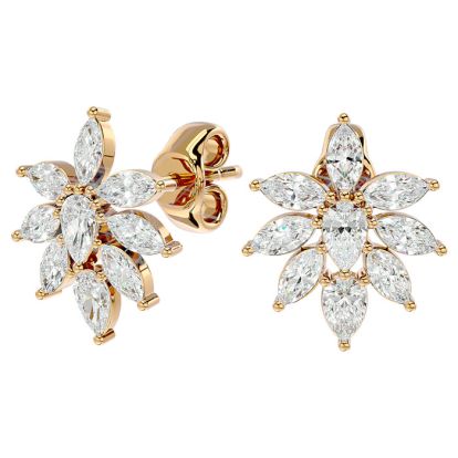 Diamond Drop Earrings: 2 Carat Fancy Diamond Cluster Stud Earrings In 14 Karat Yellow Gold