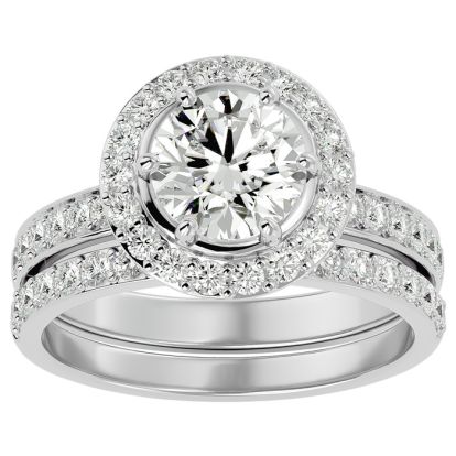2 1/2 Carat Moissanite Halo Bridal Set In 14 Karat White Gold With 1 1/2 Carat Center Moissanite