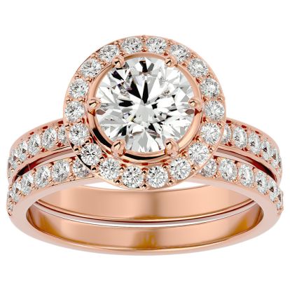 2 1/2 Carat Halo Diamond Bridal Set In 14 Karat Rose Gold With 1 1/2 Carat Center Diamond
