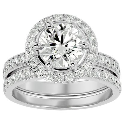 3 Carat Moissanite Halo Bridal Set In 14 Karat White Gold With 2 Carat Center Moissanite