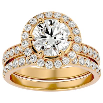 3 Carat Moissanite Halo Bridal Set In 14 Karat Yellow Gold With 2 Carat Center Moissanite