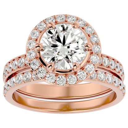 3 Carat Halo Diamond Bridal Set In 14 Karat Rose Gold With 2 Carat Center Diamond