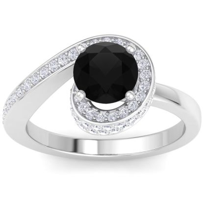 Modern Asymmetrical Round Brilliant 2 Carat Black Diamond Engagement Ring In 14K White Gold