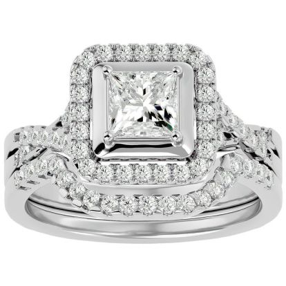 1 1/4 Carat Princess Shape Diamond Bridal Set In 14 Karat White Gold