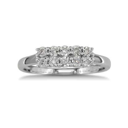Estate Jewelry .05ct Two Row Diamond Ring in Sterling Silver - 10 Diamonds! Size 7