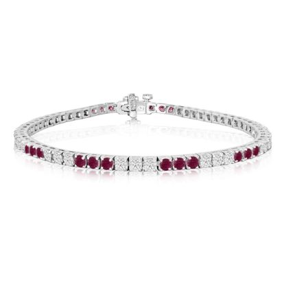 Ruby Bracelet; Ruby Tennis Bracelet; 5 Carat Ruby and Diamond Bracelet In 14 Karat White Gold