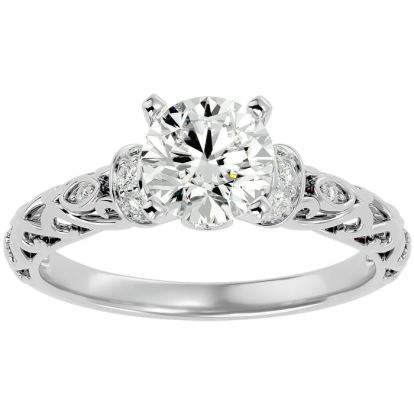 Moissanite Engagement Ring; 1 3/4 Carat Vintage Moissanite Engagement Ring In 14 Karat White Gold