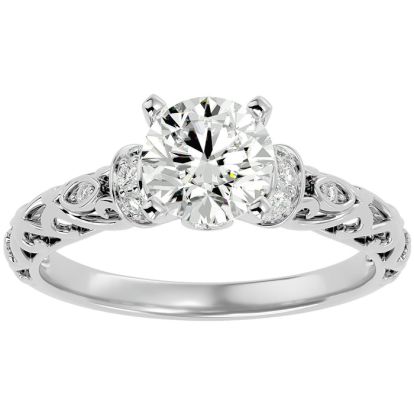 Moissanite Engagement Ring; 2 1/4 Carat Vintage Moissanite Engagement Ring In 14 Karat White Gold