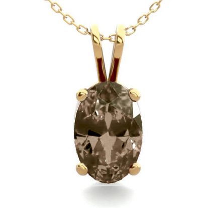 1/2 Carat Oval Shape Smoky Quartz Necklace In 14K Yellow Gold Over Sterling Silver, 18 Inches