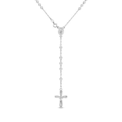 Sterling Silver Rosary Cross Necklace With Y Strand on 4mm Ball Chain, 18 Inches
