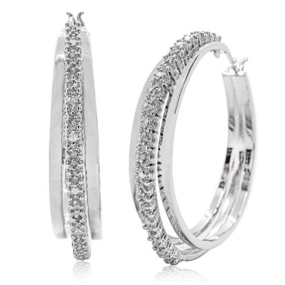 HUGE 1/2 Carat Diamond Hoop Earrings, 1 1/2 Inches. Brand New Style
