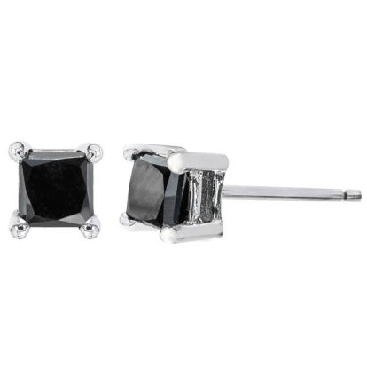 1/2 Carat Princess Cut Black Diamond Stud Earrings In Sterling Silver