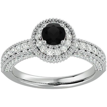 1 1/2 Carat Black Moissanite Halo Engagement Ring In 14 Karat White Gold