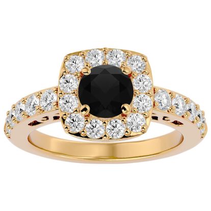 2 1/2 Carat Black Moissanite Halo Engagement Ring In 14 Karat Yellow Gold