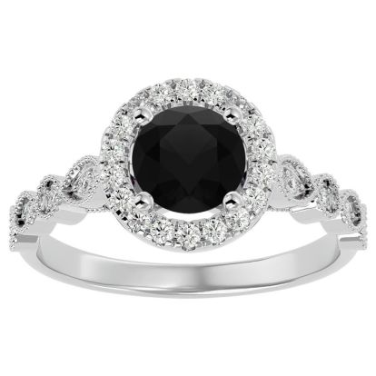 1 1/3 Carat Halo Black Moissanite Engagement Ring In 14 Karat White Gold