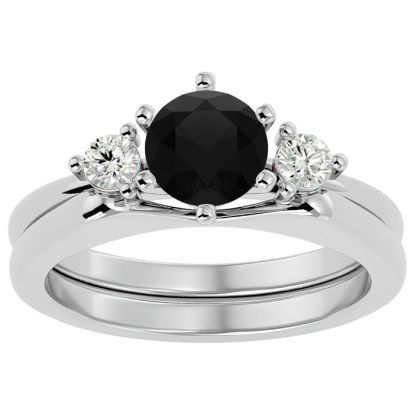 1 Carat Black Moissanite Solitaire Ring With 1/5 Carat Enhancer In 14 Karat White Gold