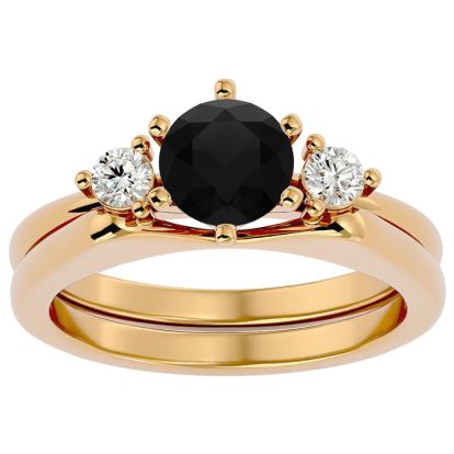 1 Carat Black Moissanite Solitaire Ring With 1/5 Carat Enhancer In 14 Karat Yellow Gold