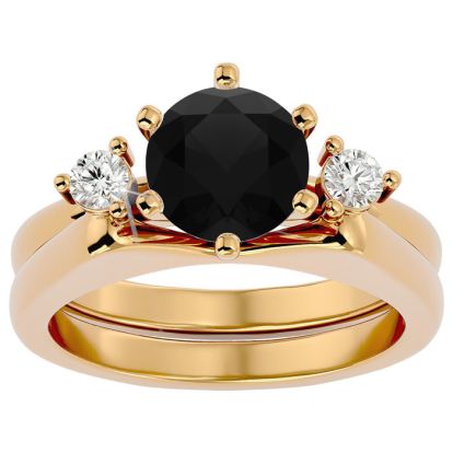 2 Carat Black Moissanite Solitaire Ring With 1/5 Carat Enhancer In 14 Karat Yellow Gold