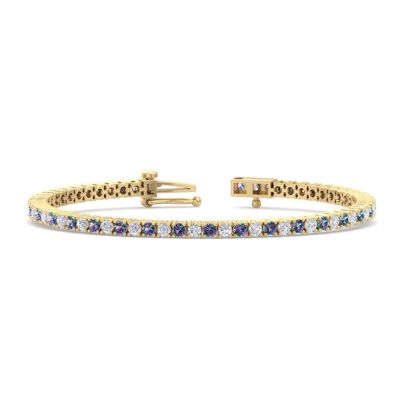 4 1/4 Carat Mystic Topaz And Diamond Tennis Bracelet In 14 Karat Yellow Gold, 6 1/2 Inches