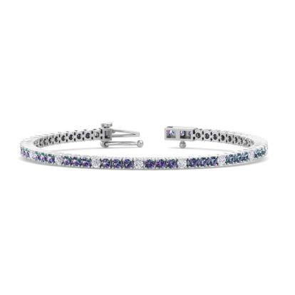 5 1/2 Carat Mystic Topaz And Diamond Alternating Tennis Bracelet In 14 Karat White Gold, 8 Inches