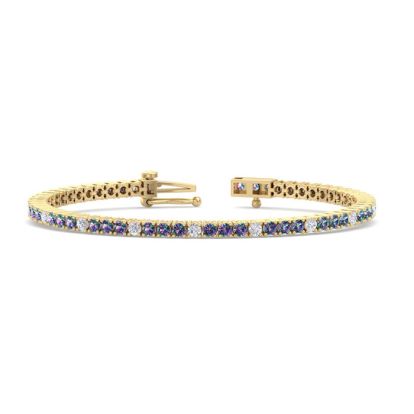 4 1/3 Carat Mystic Topaz And Diamond Alternating Tennis Bracelet In 14 Karat Yellow Gold, 6 Inches