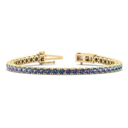 14 3/4 Carat Mystic Topaz Tennis Bracelet In 14 Karat Yellow Gold, 9 Inches