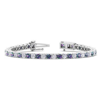 9 2/3 Carat Mystic Topaz and Diamond Tennis Bracelet In 14 Karat White Gold, 6 1/2 Inches