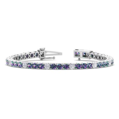 11 2/3 Carat Mystic Topaz and Diamond Alternating Tennis Bracelet In 14 Karat White Gold, 7 1/2 Inches