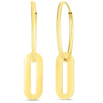 14 Karat Yellow Gold Paperclip Dangle Hoop Earrings, 1 Inch