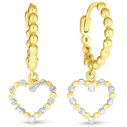 14 Karat Yellow Gold Heart Drop Earrings, 1 Inch