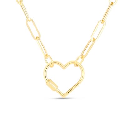 14 Karat Yellow Gold Heart Paperclip Chain Necklace, 18 Inches