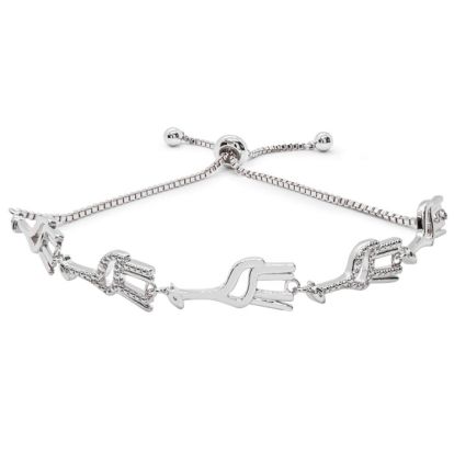 Diamond Accent Giraffe Adjustable Bolo Bracelet In Platinum Overlay, 7-10 Inches