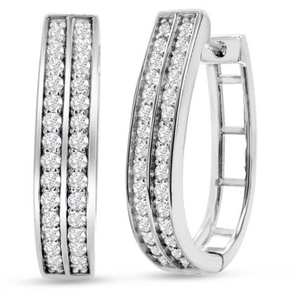 1ct Diamond Two Row Hoop Earrings In Sterling Silver, 3/4 Inch