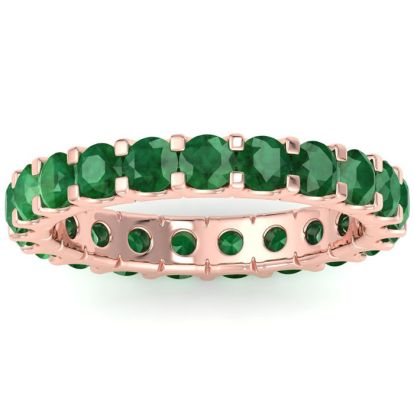 2 Carat Round Emerald Eternity Ring In 14 Karat Rose Gold, Ring Size 7