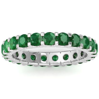 2 Carat Round Emerald Eternity Ring In 14 Karat White Gold, Ring Size 9