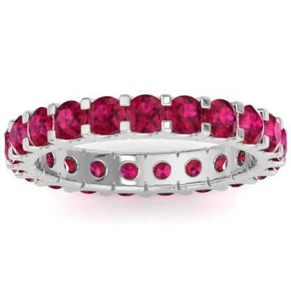 2 Carat Round Ruby Eternity Ring In 14 Karat White Gold, Ring Size 5