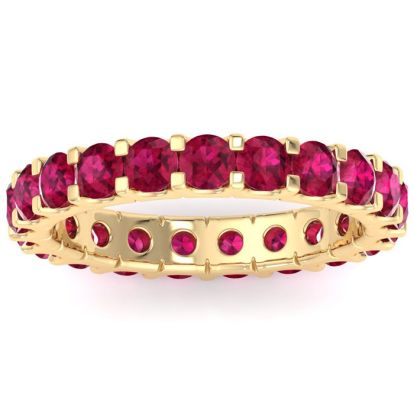 2 Carat Round Ruby Eternity Ring In 14 Karat Yellow Gold, Ring Size 4.5
